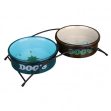 Миски Trixie для собак керамическая на подставке 1 л/20 см коричнево-бежевая, бирюзово-голубая - 2 шт 1 ш