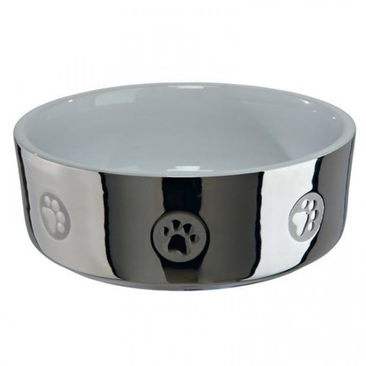 Миска Trixie для собак керамическая 0,8 л/ø15 см серебряно-белая с рисунком 1 ш