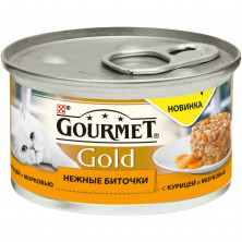 Консервы Gourmet Gold Нежные биточки для взрослых кошек с курицей и морковью - 85 г