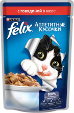 Паучи Felix Аппетитные кусочки для взрослых кошек с говядиной в желе - 85 г