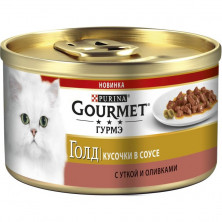 Влажный корм Gourmet Gold для взрослых кошек с мясом утки и оливками - 85 г