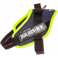 Julius-K9 шлейка для собак IDC-Powerharness Mini-Mini, 40-53 см/ 4-7 кг, джинса-зеленая неон