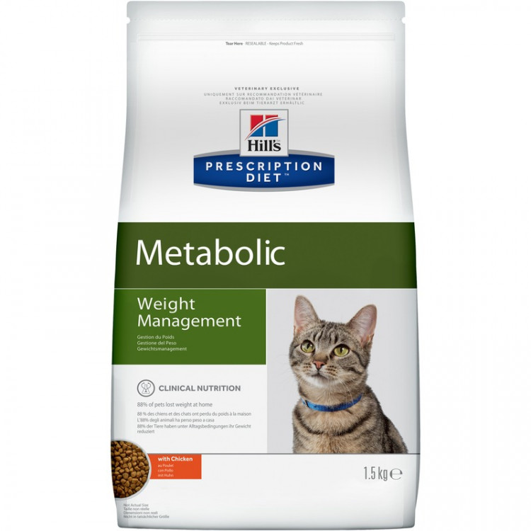 Hill's Prescription Diet Metabolic Weight Management корм для кошек диета для достижения и поддержания оптимального веса с курицей 1,5 кг
