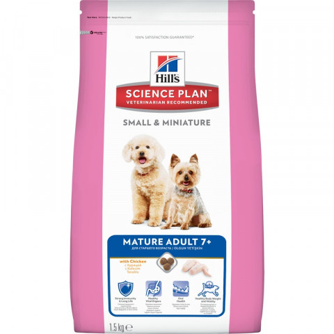 Hill's Science Plan Small & Miniature сухой корм для собак мелких и миниатюрных пород старше 7 лет с курицей - 1.5 кг