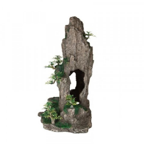 Грот Trixie для аквариума скала с пещерой и растениями 23,5 см пластиковый
