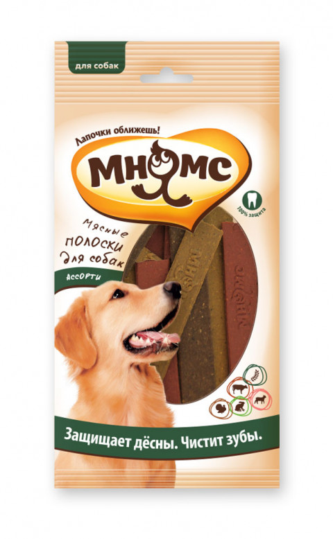 Мнямс лакомство Мясные полоски ассорти для собак - 10 г х 12 шт