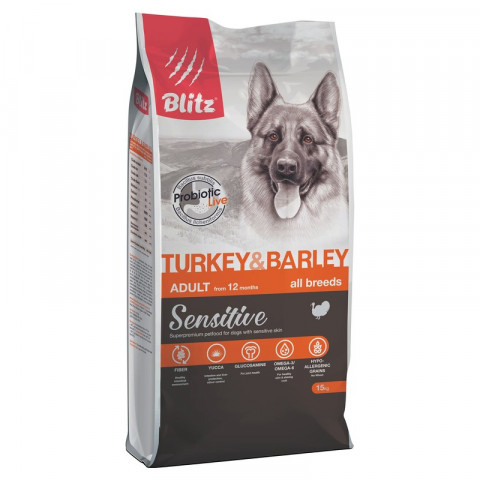 Blitz Adult Turkey & Barley для собак с индейкой и ячменем - 15 кг