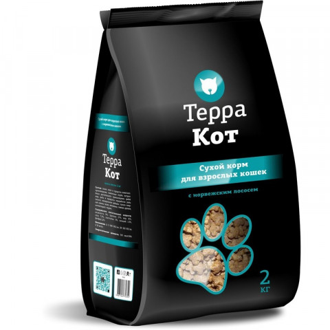 Терра Кот сухой корм для взрослых кошек всех пород с норвежским лососем - 2 кг