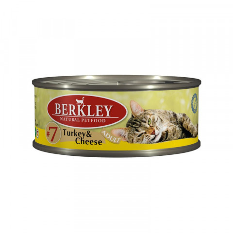 Berkley Adult Cat Turkey & Сheese № 7 паштет для взрослых кошек с натуральным мясом индейки, сыром, маслом лосося и ароматным бульоном - 100 г