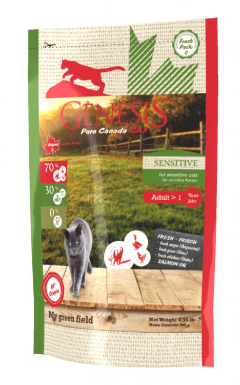 Genesis Pure Canada My Green Field Sensitive для взрослых кошек с чувствительным пищеварением с говядиной, гусем и курицей - 340 гр