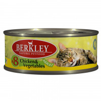 Berkley Adult Cat Chicken & Vegetables № 8 паштет для взрослых кошек с натуральным мясом цыпленка, овощами, маслом лосося - 100 г