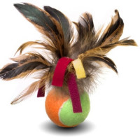 Nems игрушка для кошек Мяч с перьями и цветными полосками 5 см