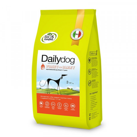 Сухой корм Dailydog Adult Medium and Large Breed turkey and barly для взрослых собак средних и крупных пород с индейкой и ячменем 3 кг