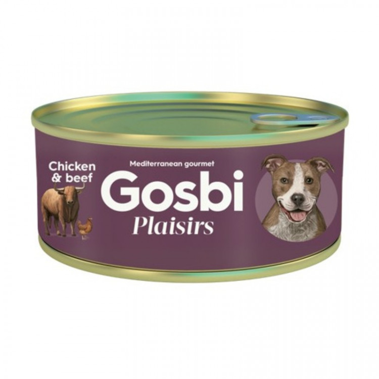 Влажный корм Gosbi Plaisirs для взрослых собак с курицей и говядиной - 185 г