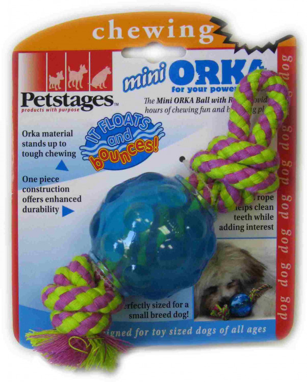 PETSTAGES игрушка для собак Mini "ОРКА мячик с канатом"