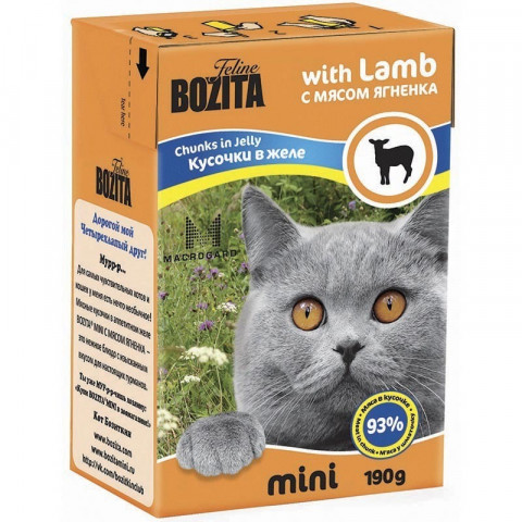 Bozita MINI консервы для кошек кусочки в желе с Мясом Ягненка 190 г
