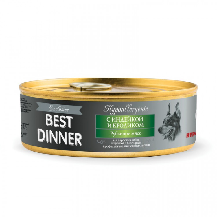 Best Dinner Exclusive Hypoallergenic консервы для собак при проблемах пищеварения с индейкой и кроликом - 0,100 кг
