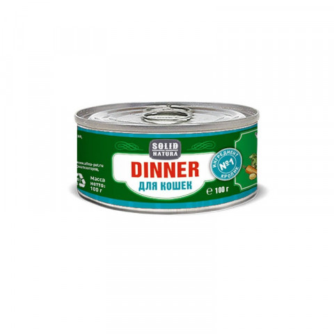 Solid Natura Dinner Кролик влажный корм для кошек в жестяной банке 100 г