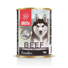 Влажный корм Blitz Adult Dog для взрослых собак с говядиной и индейкой в консервах - 400 г