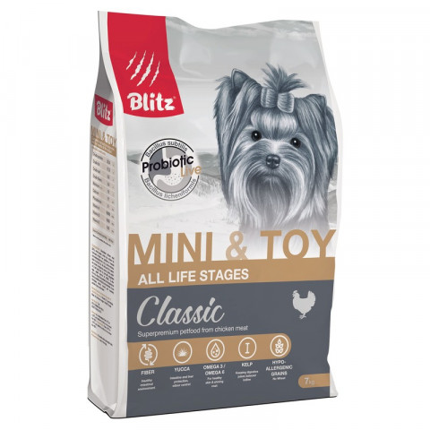 Blitz Adult Mini & Toy для собак миниатюрных и мелких пород с курицей - 7 кг