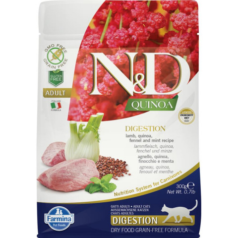 Farmina N&d Cat Grain Free Quinoa Digestion Lamb сухой корм для кошек с чувствительным пищеварением с ягненком - 300 г