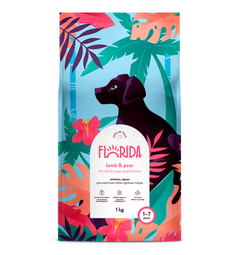 Florida сухой корм для взрослых собак крупных пород с ягненком и грушей 1 кг