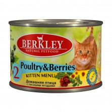 Berkley Kitten Menu Poultry & Berries № 2 влажный корм для котят с домашнеей птицей и лесными ягодами - 200 г