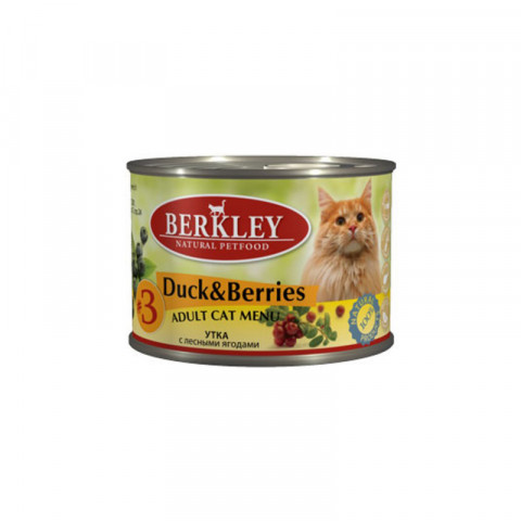Berkley Adult Cat Menu Duck & Berries № 3 паштет для взрослых кошек с натуральным мясом утки с добавлением лесных ягод - 200 г