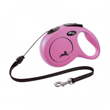 Flexi New Classic cord M поводок-рулетка для собак, черно-розовая 8 м, до 20 кг