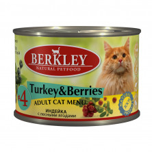 Berkley Adult Cat Menu Turkey & Berries № 4 паштет для взрослых кошек с натуральным мясом индейки с добавлением лесных ягод - 200 г
