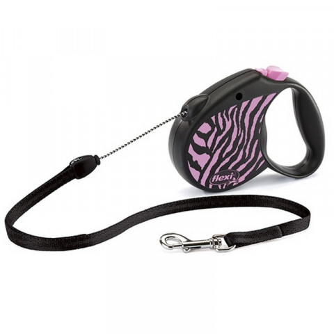 Flexi Safari cord S поводок-рулетка для собак, розовая зебра 5 м, до 12 кг