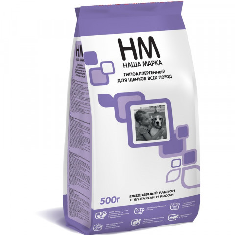 Наша Марка сухой гипоаллергенный корм для щенков всех пород с ягненком и рисом 500 г