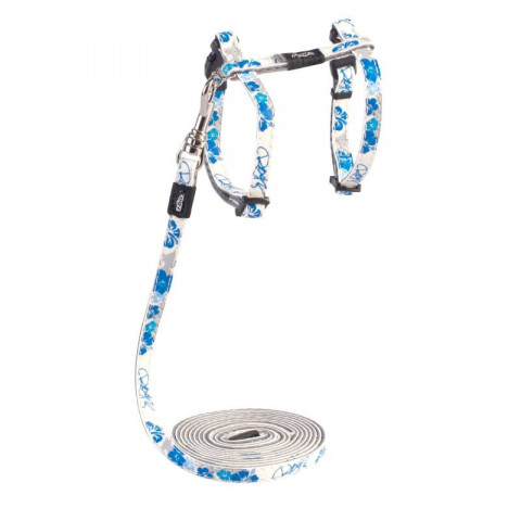 Комплект поводок и шлейка для кошек ROGZ GlowCat XS-8мм 1,8 м (Синий CLJ209B)