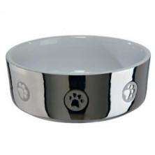 Миска Trixie для собак керамическая 0,3 л/?12 см серебряно-белая с рисунком