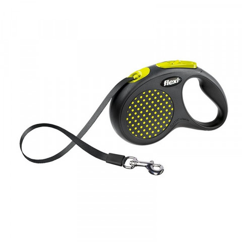 Поводок-рулетка Flexi Design M длиной 5 м для собак до 25 кг лента чёрная/жёлтый горошек 1 ш