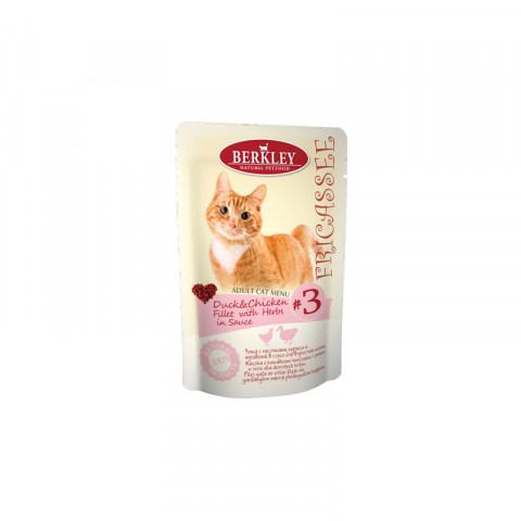 Berkley Fricassee Adult Cat Menu Duck & Chicken Fillet with Herbs in Sauce №3 для взрослых кошек с уткой, куриным филе в соусе с травами - 85 г