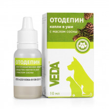 Veda Отодепин зоогигиеническое защитное средство капли в уши с маслом сосны для собак и кошек, 10 мл