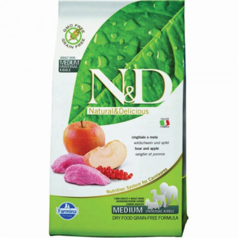 Farmina N&D Grain - Free Canine Boar & Apple Adult Medium сухой корм с мясом кабана и яблоком для взрослых собак - 12 кг
