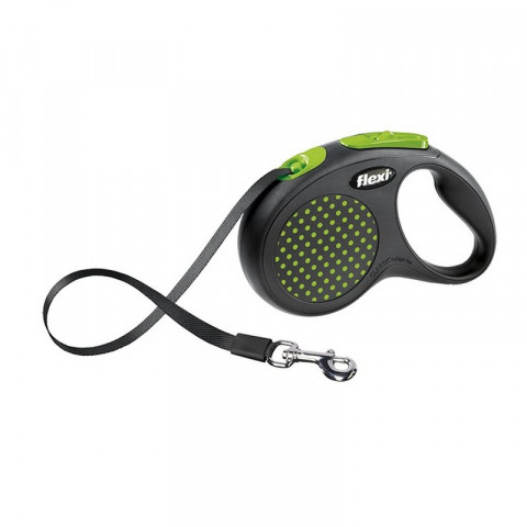 Поводок-рулетка Flexi Design M длиной 5 м для собак до 25 кг лента чёрная/зелёный горошек 1 ш