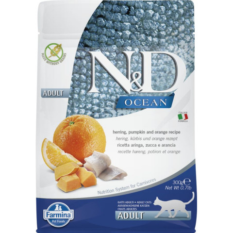 Farmina N&d Ocean Cat Herring Pumkin & Orange Adult сухой беззерновой корм для кошек с сельдью, тыквой и апельсином - 300 г