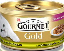 Консервы Gourmet Gold для взрослых кошек кусочки в соусе с кроликом и печенью - 85 г