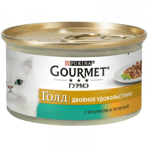 Консервы Gourmet Gold для взрослых кошек кусочки в соусе с кроликом и печенью - 85 г