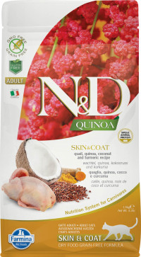 Farmina N&D Cat Grain Free quinoa skin & coat quail корм для взрослых кошек здоровая кожа и шерсть с перепелом и киноа 1,5 кг
