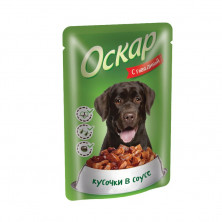 Оскар влажный корм для собак с кусочками говядины в соусе - 85 г