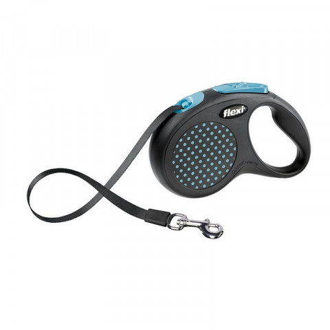 Поводок-рулетка Flexi Design M длиной 5 м для собак до 25 кг лента чёрная/голубой горошек 1 ш