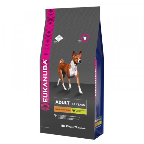 Eukanuba Adult Medium Breed для собак средних пород с курицей - 15 кг