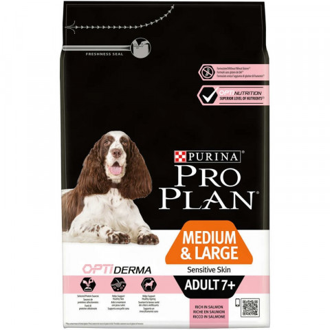 Purina PRO PLAN для взрослых собак старше 7 лет средних и крупных пород с чувствительной кожей OPTIDERMA с лососем и рисом - 3 кг