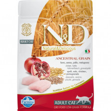 Farmina N&D Cat Ancestral Grain низкозерновой сухой корм для кошек с курицей и гранатом - 300 г