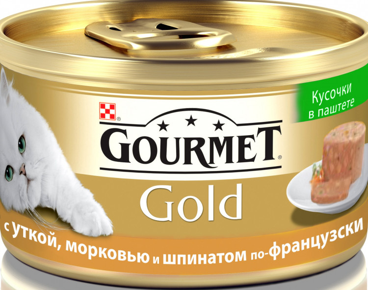 Консервы Gourmet Gold Terrine для взрослых кошек паштет с кусочками с уткой, морковью и шпинатом - 85 г