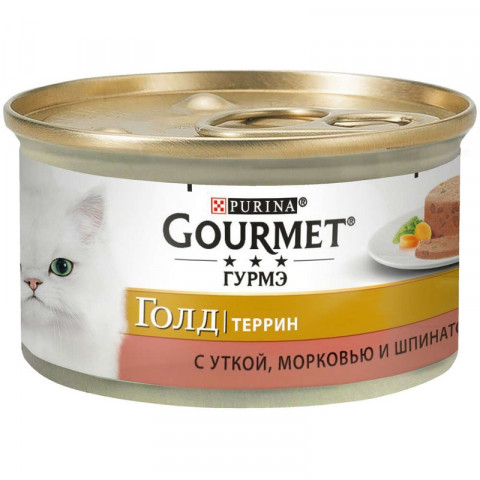 Консервы Gourmet Gold Terrine для взрослых кошек паштет с кусочками с уткой, морковью и шпинатом - 85 г